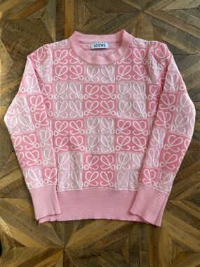 Loewe Vibe Pink & White Anagram Crewneck Sweater Pink